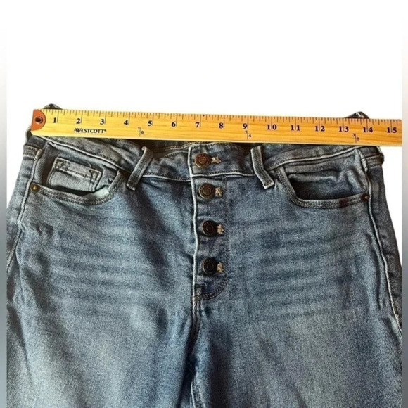 Old Navy Rockstar Mid Rise Super Skinny Ankle‎ Jeans Button Front Raw Hem - Picture 5 of 13